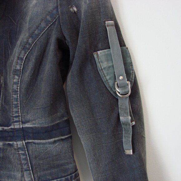 Vintage Y2K Miss Sixty Jacket Denim Jean Distressed Utility Gray Blue Medium - Picture 8 of 16